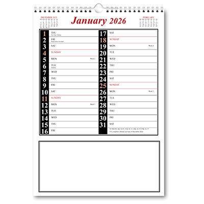 Red & Black Memo Postal Saver Calendar