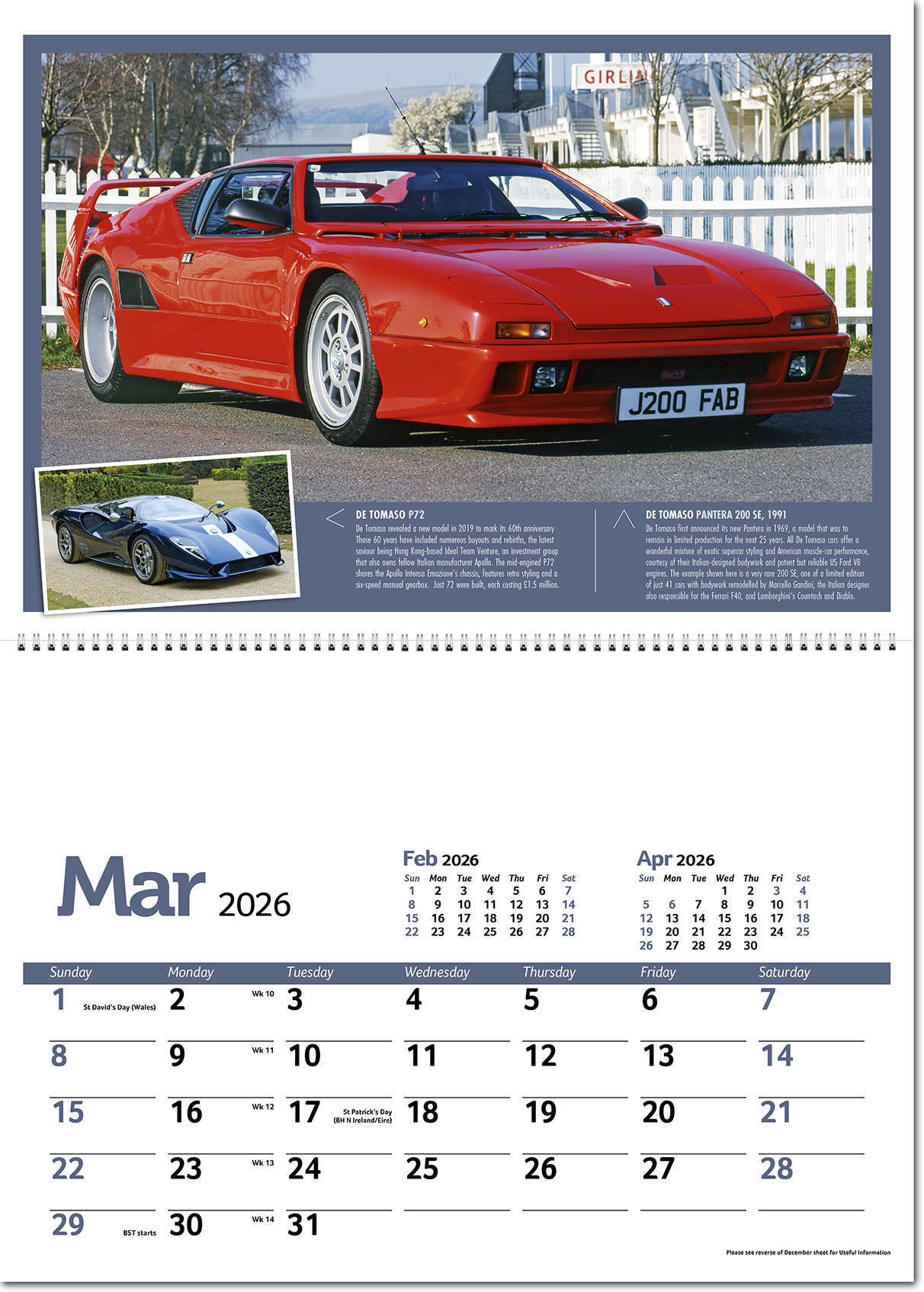 Classic Marques Past and Present Postage Saver Calendar